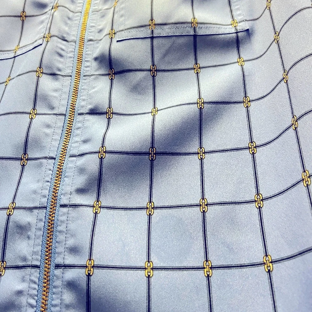 Michael Kors Blue Grid Print Zipper-Down Shirt - Picture 5 of 5